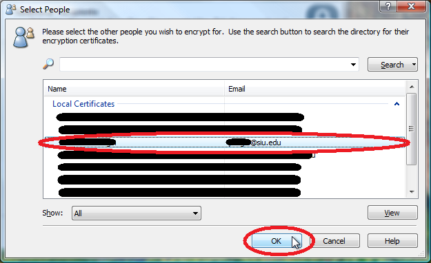 If the person is already listed in your Local Certificates list, then select that person and then click OK